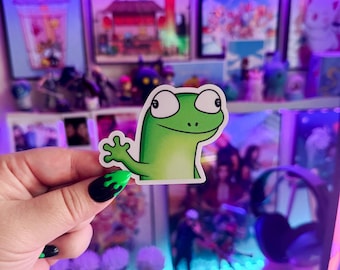 Lizard Sticker Green Derpy Meme • Anime Handdrawn Textured Laminate