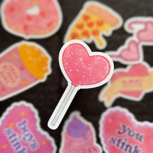Heart Lollipop Valentine&#39;s Day Sticker • Starry Holographic Candy Sweets