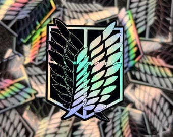 AOT Wings Freedom Holographic Sticker • Anime Black Attack Logo Icon Scouts Regiment