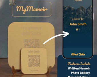 Herdenkingswebpagina en QR-code gedenkplaat voor de grafsteen van een geliefde; Rouwgeschenken voor het verlies van een dierbare | Goud/Klein