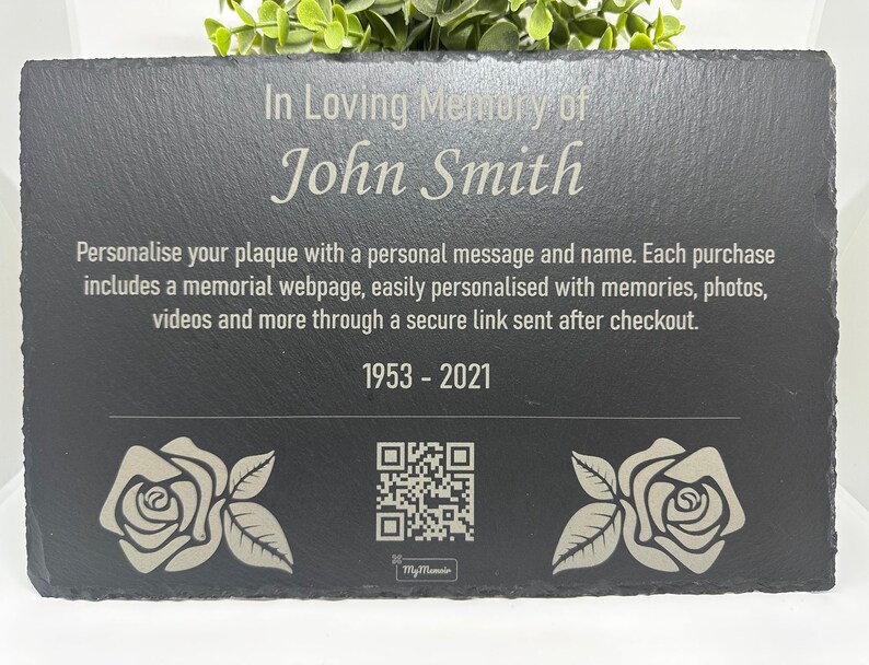 Memorial page and QR Code Memorial Plaque for Loved One's Headstone