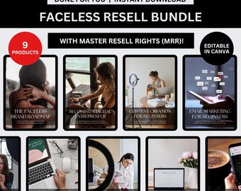 Faceless Marketing Resell Bundle + Master Resell Rights (MRR), Done-For-You Digital Products Editable Canva Templates, PLR Passive Income