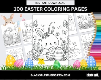 100 Easter Coloring Pages for Kids Toddlers Preschool Kindergarten | Easy Printable Instant PDF Download Easter Activity Fun Painting Book