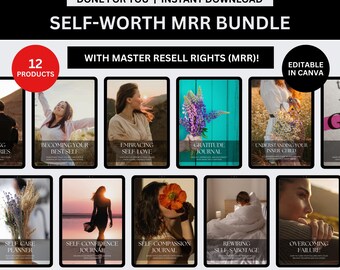 Self Worth Bundle + Master Resell Rights (MRR), Done-For-You Digital Products Editable Canva Templates, PLR Passive Income Journals Planners