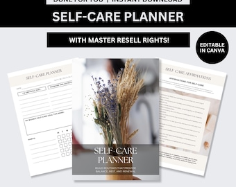 Self-Care Planner with Master Resell Rights (MRR) | Editable Canva Template Digital Product | Self-Care Journal PLR Private Label Rights