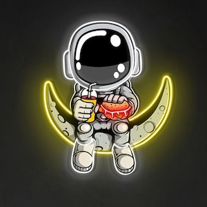 Astronaut on Moon Neon Sign, Moon Astronaut LED Light, Led Pop Art, Home Party Decor, Fast Food Restaurant Burger Store Art, Room Decor,Gift