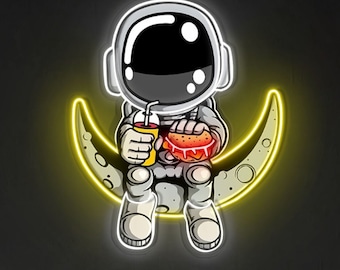 Astronaut on Moon Neon Sign, Moon Astronaut LED Light, Led Pop Art, Home Party Decor, Fast Food Restaurant Burger Store Art, Room Decor,Gift