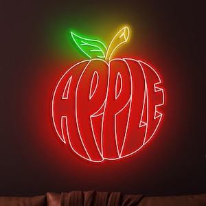 Letrero de neón de manzana, letrero de neón con letras de manzana, neón de manzana para cocina, decoración de habitación infantil, arte de pared de manzana kawaii, regalo para cafetería y dormitorio