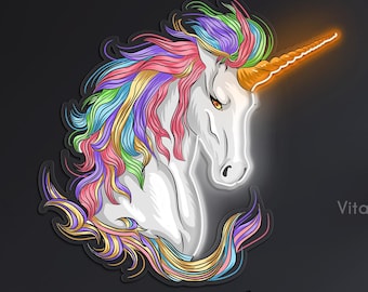 Colorful Unicorn Pop Art Neon Sign, LED Wall Decor, Kids Bedroom Playroom Light, Custom Nursery Signage, Mythical Animal Birthday Gift