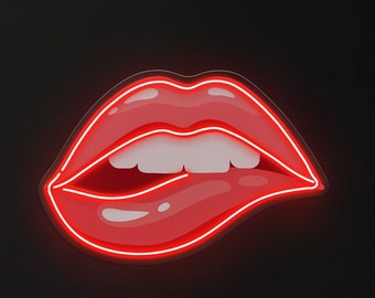 Lips Neon Sign, Lips Sign, Red lips, Acrylic Artwork Sign, LED Decor for a Romantic Vibe, Ideal Decor for Bar, Pub and Salon, Business decor