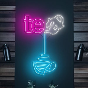 Tea Neon Sign Cup LED Light Podcast Cafe Pot Studio Wall Art Drink Coffee