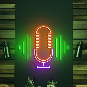 Podcast Neon Sign, Microphone LED Light, Microphone Neon Sign, Podcast LED Lights, Led Podcast Decor, Neon Signs for Recording Studios, Gift