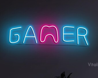 Letrero de neón para gamers, luz LED para gamers, arte de neón LED para gamers, decoración para salas de juegos y habitaciones infantiles, arte de pared para zonas de gaming, letrero de neón para gamers personalizado, amante de los videojuegos