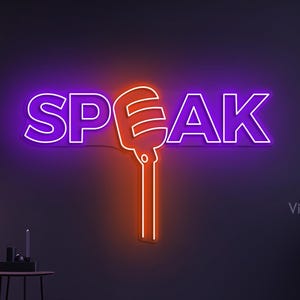 Speak Neon Sign, Microphone LED Neon, Podcast Studio Decor, Speak Microphone Sign, Led Decor For Home and Bedroom Wall Art, Podcast LED Sign