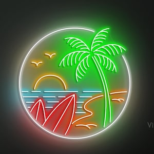 Palm Trees on Beach Neon Sign, Palm Trees LED Light, Vacation Beach LED Neon Art, Summer Beach Art, Home Wall Decor, Beach Cafe Wall Art