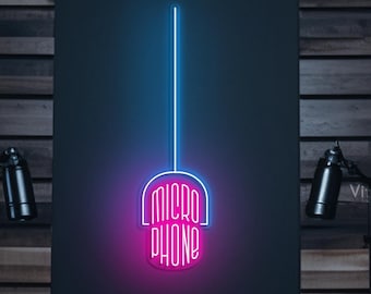 Microphone Neon Sign, LED Light for Podcast & Recording Studio, On Air Room Decor, Radio Music Wall Art, Record Studio Neon Sign, Gift Idea