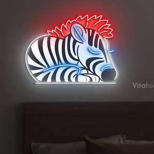 Zebra Neon Sign, Zebra LED Light, Zebra Pop Art, UV Print Sign for Nursery and Kid&#39;s Room, Zebra Neon Wall Decor, Best Gift for Zebra Lovers