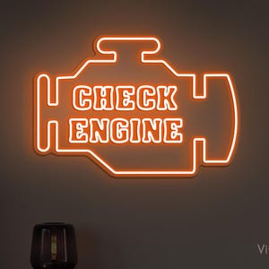 Check Engine Neon Sign, Check Engine Light Sign, Engine Neon Wall Decor, Car Engine Light Sign, Birthday Gift For Dad, Garage Wall Decor