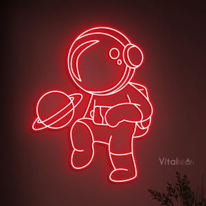 Astronaut With Planet Neon Sign, Astronaut Neon Light, Planet Led Wall Art, Planet Led Neon Sign, Decor for Home, Gaming and Kids Room Decor