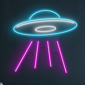 UFO Neon Sign, UFO Led Light, Spaceship Wall Decor, Flying Saucer Wall Art, Game and Kids Room Neon Light, Home Wall Decor, Alien Neon UFO