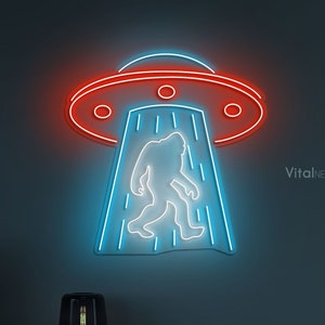 UFO Abduction Bigfoot Neon Sign, UFO Led Neon Light, Alien Decor, UFO Bigfoot Wall Art, Neon Light for Game Room Decor, Home Decor,Gift Idea