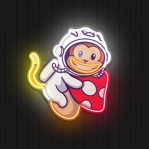 Astro monkey LED Neon Sign with mushroom art for game room nursery space lovers