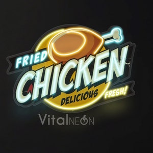Fried Chicken Neon Sign | Custom Restaurant Wall Decor | LED Light for Chicken Shop | Street Food Neon Light | Fast Food Sign Decor for Bar