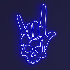 Skull on Hand Neon Sign, Rock & Roll Hand Sign, LED Wall Art, Room Decor, Bar Party Light, Tattoo Studio Decor, Music Lover Gift, Shop Decor