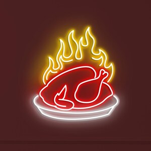 Flaming Chicken Neon Sign, Flaming Chicken LED Light, Restaurant Wall Decor, Chicken Shop Wall Art, Chicken Neon Sign, Roast Chicken Sign
