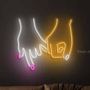 Couple Holding Hands Neon Sign, Romantic LED Light, Wedding and Anniversary Decor, Couple Holding Pinkies Light, Love Symbol Neon Wall Art