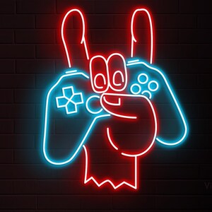 Game Controller Neon, Rock On Hand LED Light, Gamer Room Decor Sign, PC Gaming Zone Light, Man Cave Light Up Sign, Birthday Gift for Him