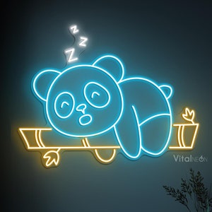 Panda Sleeping On Bamboo Neon Sign, Panda Sleeping On Bamboo LED Light, Panda Wall Decor, Napping Panda Art, Panda Lover Gift, Bedroom Decor