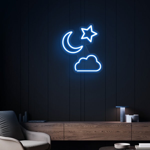 Mini Space Sky Neon Sign (Moon, Star, Cloud), Unique Ambiance for Bedroom, Cafe, Home, Office, and More. Wall Decor