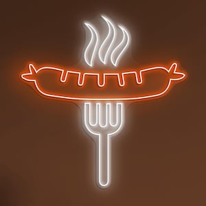 Sausage On Fork Neon Sign, Sausage On Fork LED Light, Hot Dog Wall Decor, Fast Food Restaurant Neon Light, Hot Dog Shop Wall Art, BBQ Sign