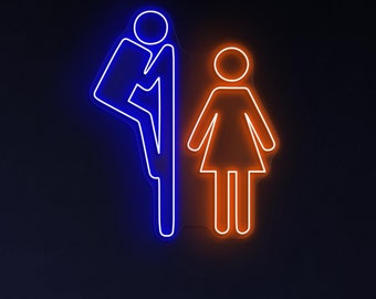 Letrero de neón de hombre y mujer, luz LED de hombre y mujer, decoración de pared de baño, arte de pared de baño, luz LED con logotipo de baño, arte de neón para baño, letrero LED