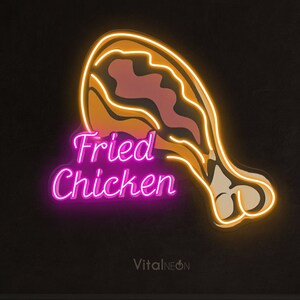 Fried Chicken LED Neon Sign, Neon Pop Art Decor for Home or Business, Chicken Light for Restaurant, Kitchen, or Food Lover Gift,Chicken Sign