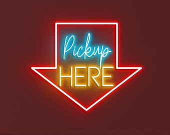 Pickup Here Neon Sign LED Light Arrow Wall Art for Store Cafe Restaurant Decor