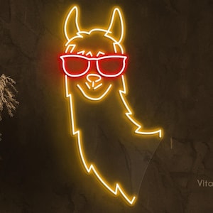 Llama with Sunglasses Neon Sign, Llama with Sunglasses LED Light, Cute Llama LED Art, Animal Shop Decor, Home Decor Art, Llama Lover Gift