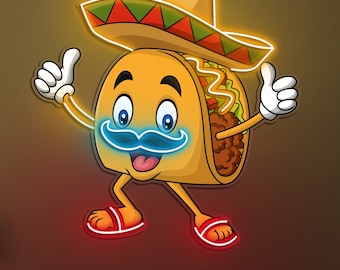 Taco Neon Sign, Taco Pop Art Light, Mexican Decor, Tacos Sign, Wall Decor for Kitchen, Coffee Bar, Shop, Food Night Light, Taco Lover Gift