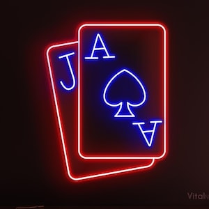 Letrero de neón de naipes, luz LED de naipes, decoración de pared con cartas de casino, arte de pared para sala de juegos, luz de neón de póquer, luz de neón con logotipo de casino