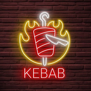 Kebab Neon Sign, Kebab Neon Light, Kebab Logo Wall Art, Restaurant Wall Decor, Business Logo Neon Light, BBQ Shop Neon Sign, Kebab Lover