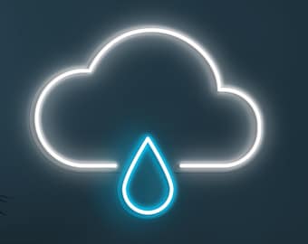 Raining Cloud Neon Sign LED Light Cloud Drop Wall Art Rainy Day Home Decor