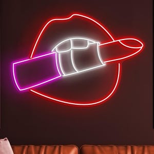 Lips In Lipstick Neon Sign, Lipstick with Lips LED Light, Romantic Lips Wall Decor, Romantic Lips Neon Art, Beauty Saloon Light, Bar decor