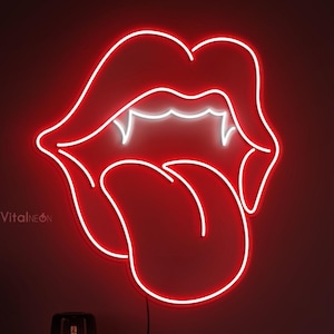 Lips Tongue Neon Sign, Lips Tongue LED Light, Vampire Kiss Neon Sign, Custom Neon Sign, Lips Wall Decor, Living Room & Music Studio Decor