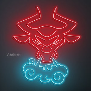 Angry Bull Head LED Neon Sign, Texas Longhorn Cowboy Bar Wall Decor