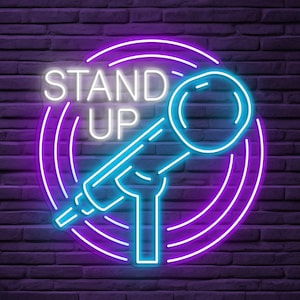 Stand Up Neon Sign, Custom Comedy Mic LED Light, Microphone Wall Art, Live Podcast Studio Showcase Background, Concert Stage Present Gift