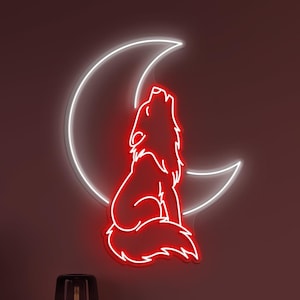 Wolf Moon Neon Sign, Wolf With Moon Neon Light, Animal Shop Wall Decor, Personalized Wolf Sign, Night Light Neon Sign, Wildlife Wall Art