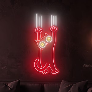 Cat Neon Sign, Clawing Cat LED Light, Scratching Cat Wall Art, Cat Neon Art, Cat-Themed Decor for Bedroom or Living Room,Gift for Cat Lovers