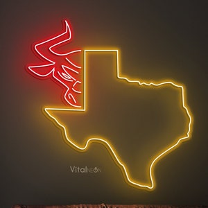 Bull Texas Map LED Light Neon Sign, Longhorn Cowboy Wall Art Decor Gift