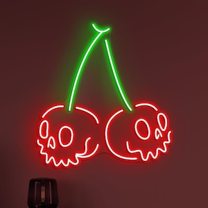 Skull Cherry Neon Sign, Skull Cherry LED Light, Skull Fruit Wall Decor, Halloween Wall Art, Personalized Neon Sign, Fruit Shop Wall Decor